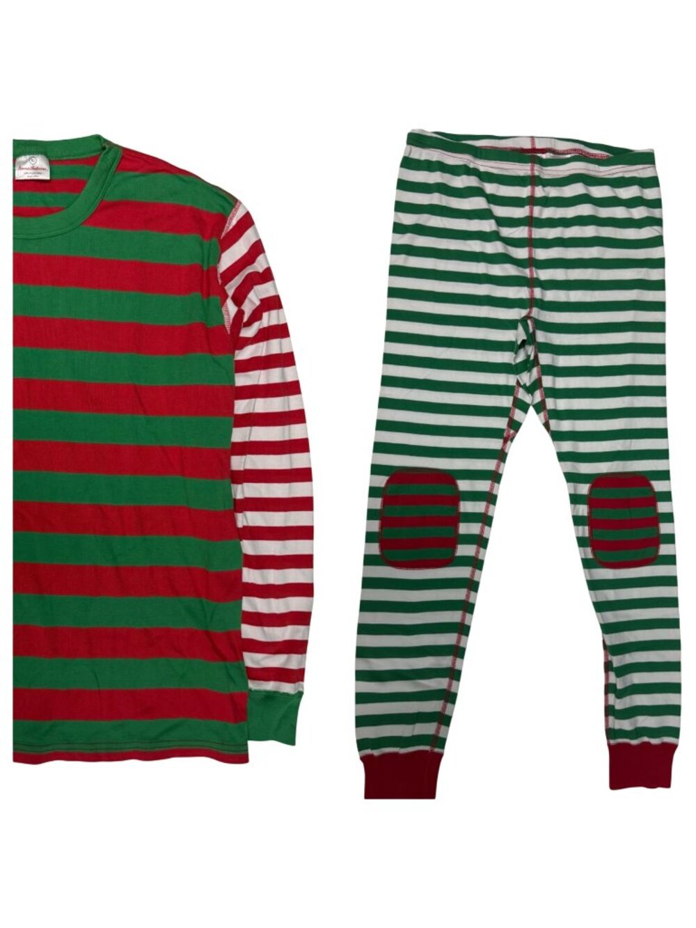 Hanna Andersson XL Adult Christmas Stripe Long John Patch Knee Pajama Set